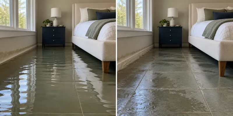 Water Extraction Near Dove Park — same room before and after pooled water removal