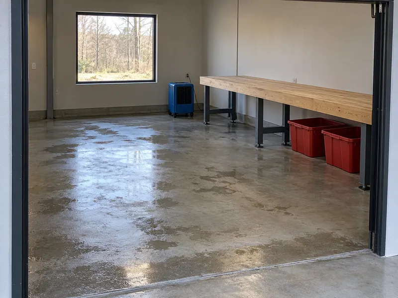 Water Extraction in Grapevine — damp workshop floor and follow-up equipment